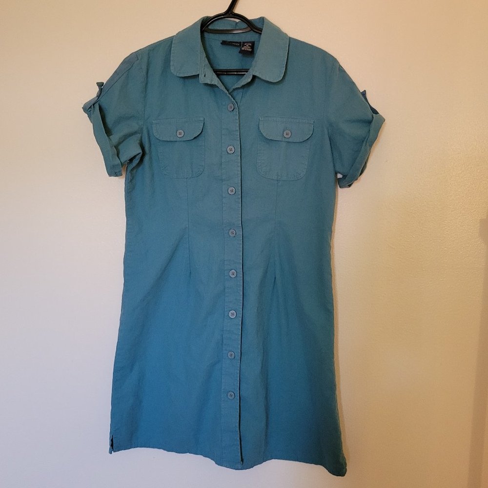 Teal green button up dress